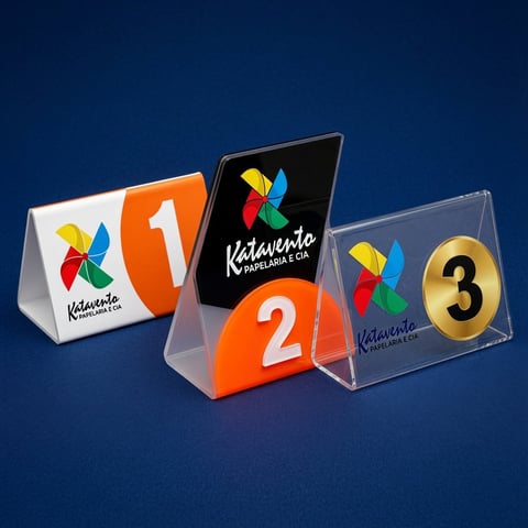 Three numbered table tents featuring colorful pinwheel logos and Katapundy branding on a dark blue background