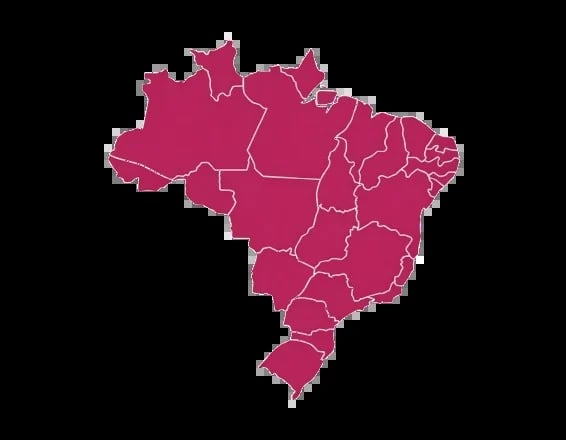Map of Brazil showing all states and regions in pink with outlines